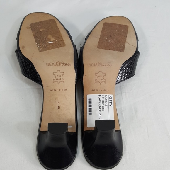 Leather Slip On Sandal Black Crock Print Italy - Picture 4 of 6